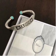 Bracciale regolabile aperto Dior JADIOR unisex in argento retrò con motivo logo verde turchese