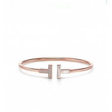 Bracciale Tiffany Tiffany T1 in oro rosa con doppia T, diamanti asimmetrici, bracciale MOP Rigent