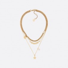 Collana multi-catena con ciondolo con logo Christian Dior Lucky Square, ciondolo con stella in ottone Collana multi-catena con ciondolo con logo Christian Dior Lucky Square, ciondolo con stella in ottone