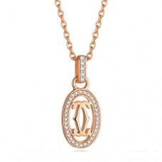 Collana Doppia C Con Logo Cartier In Oro Rosa Con Diamanti Collana Doppia C Con Logo Cartier In Oro Rosa Con Diamanti