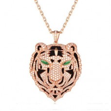 Pendente Testa Di Leopardo Panthere De Cartier In Oro Rosa Con Smeraldi E Diamanti Pendente Testa Di Leopardo Panthere De Cartier In Oro Rosa Con Smeraldi E Diamanti