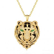 Pendente Testa Di Leopardo Panthere De Cartier In Oro Giallo Con Smeraldi E Diamanti Pendente Testa Di Leopardo Panthere De Cartier In Oro Giallo Con Smeraldi E Diamanti