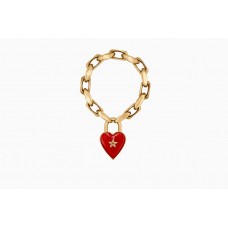 Dior Bracciale da donna in ottone a catena spessa con lucchetto a cuore rosso Dioramour in edizione limitata