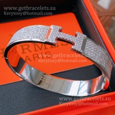 Bracciale Hermes Clic Clac H Oro bianco con pavé di diamanti Donna Singapore Bracciale Hermes Clic Clac H Oro bianco con pavé di diamanti Donna Singapore