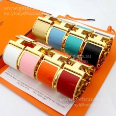 Hermes Clic Clac H Bracciale smaltato extra largo in oro giallo GM 33 mm degno