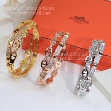 Bracciale rigido Hermes Collier de Chien a doppio strato Oro bianco/Oro rosa/Oro giallo