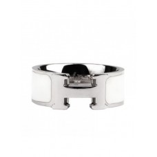Anello Hermes Clic H smaltato in oro bianco 18kt con bianco Anello Hermes Clic H smaltato in oro bianco 18kt con bianco
