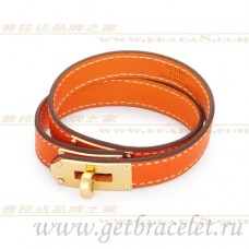 Bracciale Hermes Rivale a doppio giro arancione con oro Bracciale Hermes Rivale a doppio giro arancione con oro