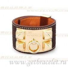 Bracciale Hermes Collier de Chien marrone con oro