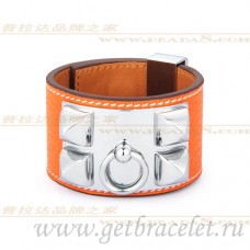Bracciale Hermes Collier de Chien arancione con argento