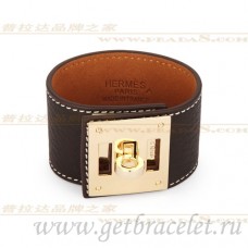Bracciale Hermes Kelly Dog marrone con oro