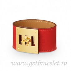 Bracciale Hermes Kelly Dog rosso con oro