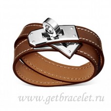 Bracciale Hermes Rivale a doppio giro marrone con argento Bracciale Hermes Rivale a doppio giro marrone con argento