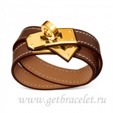 Bracciale Hermes Rivale a doppio giro marrone con oro Bracciale Hermes Rivale a doppio giro marrone con oro