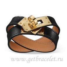 Bracciale Hermes Rivale a doppio giro nero con oro Bracciale Hermes Rivale a doppio giro nero con oro