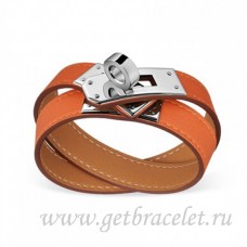 Bracciale Hermes Rivale a doppio giro arancione con argento Bracciale Hermes Rivale a doppio giro arancione con argento