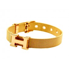 Bracciale a fascia regolabile con logo Hermes H color oro