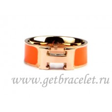 Anello Hermes Clic H smaltato in oro rosa 18kt con arancio Anello Hermes Clic H smaltato in oro rosa 18kt con arancio