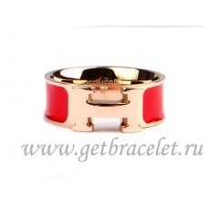 Anello Hermes Clic H smaltato in oro rosa 18kt con rosso Anello Hermes Clic H smaltato in oro rosa 18kt con rosso
