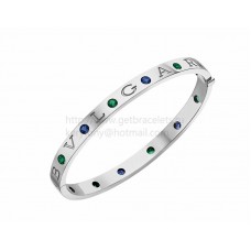 Bracciale rigido BVLGARI BVLGARI in oro bianco con 6 zaffiri blu e 6 tsavoriti