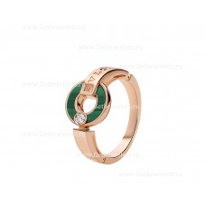 Anello BVLGARI BVLGARI traforato in oro rosa 18 carati con elementi in malachite e diamante rotondo a taglio brillante