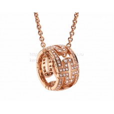 Pendente BVLGARI Parentesi rotondo in oro rosa con pavé di diamanti Pendente BVLGARI Parentesi rotondo in oro rosa con pavé di diamanti