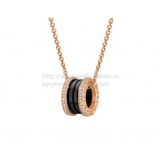 Collana Bvlgari B.zero1 in oro rosa e ceramica nera con ciondolo con pavé di diamanti Collana Bvlgari B.zero1 in oro rosa e ceramica nera con ciondolo con pavé di diamanti