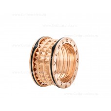 Anello Bvlgari B.zero1 Rock a 4 fasce in Oro Rosa 18kt con Spirale Borchiata e Inserti in Ceramica Nera sui Bordi