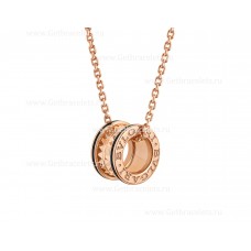 Collana Bvlgari B.zero1 Rock con pendente in oro rosa 18kt con inserti in ceramica nera a spirale borchiata sui bordi