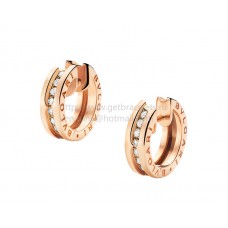 Orecchini a cerchio Bvlgari B.zero1 piccoli in oro rosa e pavé di diamanti Orecchini a cerchio Bvlgari B.zero1 piccoli in oro rosa e pavé di diamanti
