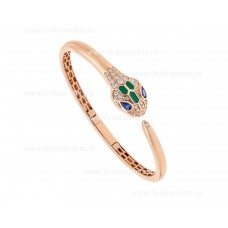Bracciale Bvlgari Serpenti in oro rosa 18 carati con occhi in zaffiro blu, elementi in malachite e pavé di diamanti