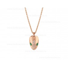 Collana Bvlgari Serpenti con catena e pendente in oro rosa 18 carati con occhi di malachite e diamanti Demi Pave