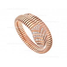 Bracciale Bvlgari Serpenti Tubogas a spirale singola in oro rosa 18 carati con pavé di diamanti sulla testa e sulla coda