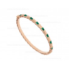 Bracciale rigido sottile Bvlgari Serpenti Viper in oro rosa 18 carati con elementi in malachite