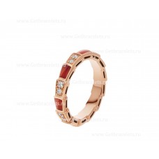 Anello Bvlgari Serpenti Viper in oro rosa 18 carati con elementi in corniola e pavé di diamanti