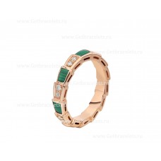 Anello Bvlgari Serpenti Viper in oro rosa 18 carati con elementi in malachite e pavé di diamanti