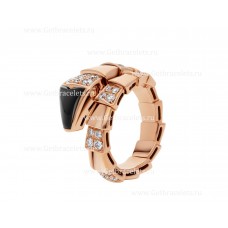 Anello Bulgari Serpenti Viper One-Coil in oro rosa 18 carati con elementi in onice nero e diamanti Demi Pave