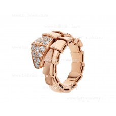Anello Bvlgari Serpenti Viper One-Coil in oro rosa 18 carati con pavé di diamanti
