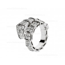 Anello Bvlgari Serpenti Viper One-Coil in oro bianco 18 carati con pavé di diamanti