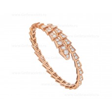 Bracciale sottile a spirale Bvlgari Serpenti Viper in oro rosa 18 carati e pavé di diamanti