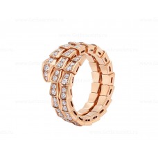 Anello Bvlgari Serpenti Viper a due bobine in oro rosa 18 carati con pavé di diamanti