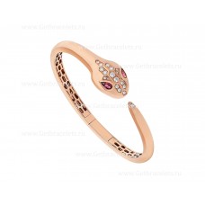 Bracciale Bvlgari Serpenti in oro rosa 18 carati con occhi di rubellite e diamanti demi-pave sulla testa e sulla coda