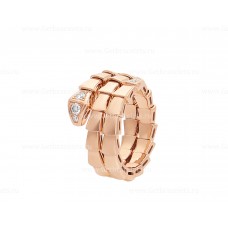 Anello Bvlgari Serpenti Viper a due giri in oro rosa 18 carati con diamanti Demi-Pave