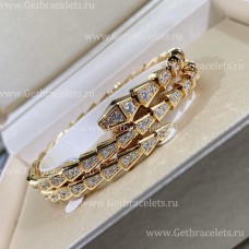 Bracciale Bvlgari Serpenti Viper a due bobine in oro giallo 18 carati con pavé di diamanti