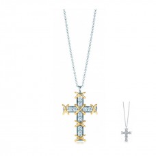 Tiffany Schlumberger Collana con pendente a croce di dieci pietre e diamanti America Lady