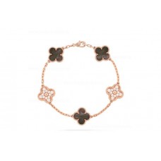 Bracciale Van Cleef Arpels Alhambra 5 motivi con diamanti e madreperla grigia