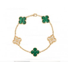 Bracciale Van Cleef Arpels Alhambra 5 motivi con diamanti e malachite Bracciale Van Cleef Arpels Alhambra 5 motivi con diamanti e malachite