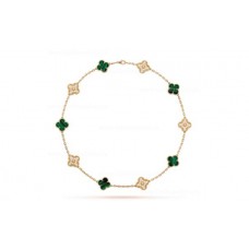 Collana Van Cleef Arpels Alhambra 10 motivi in oro giallo con diamanti e malachite Collana Van Cleef Arpels Alhambra 10 motivi in oro giallo con diamanti e malachite