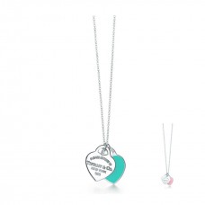 Collana da donna con pendente Tiffany Blue Silver Mini Double Heart Tag