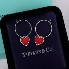 Orecchini pendenti Tiffany con ciondolo a forma di cuore in pelle rossa, set da indossare su entrambi i lati